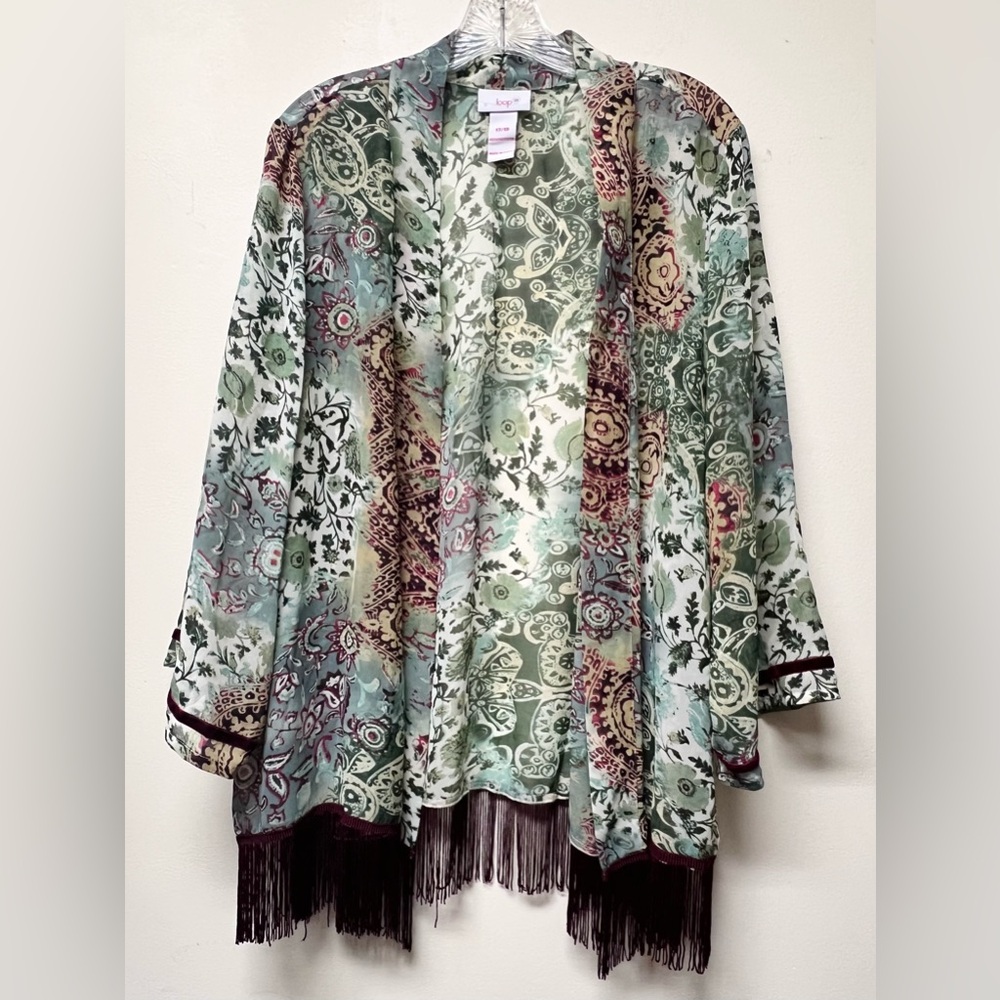 Loop 18 Sheer Kimono Fringe Hem Boho Hippie Women’s Size 17/19 Floral